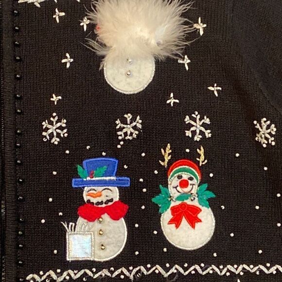 Vintage B.P. Design Christmas Sweater Front Zip Snowmen Long Sleeve Women Large - Picture 7 of 13